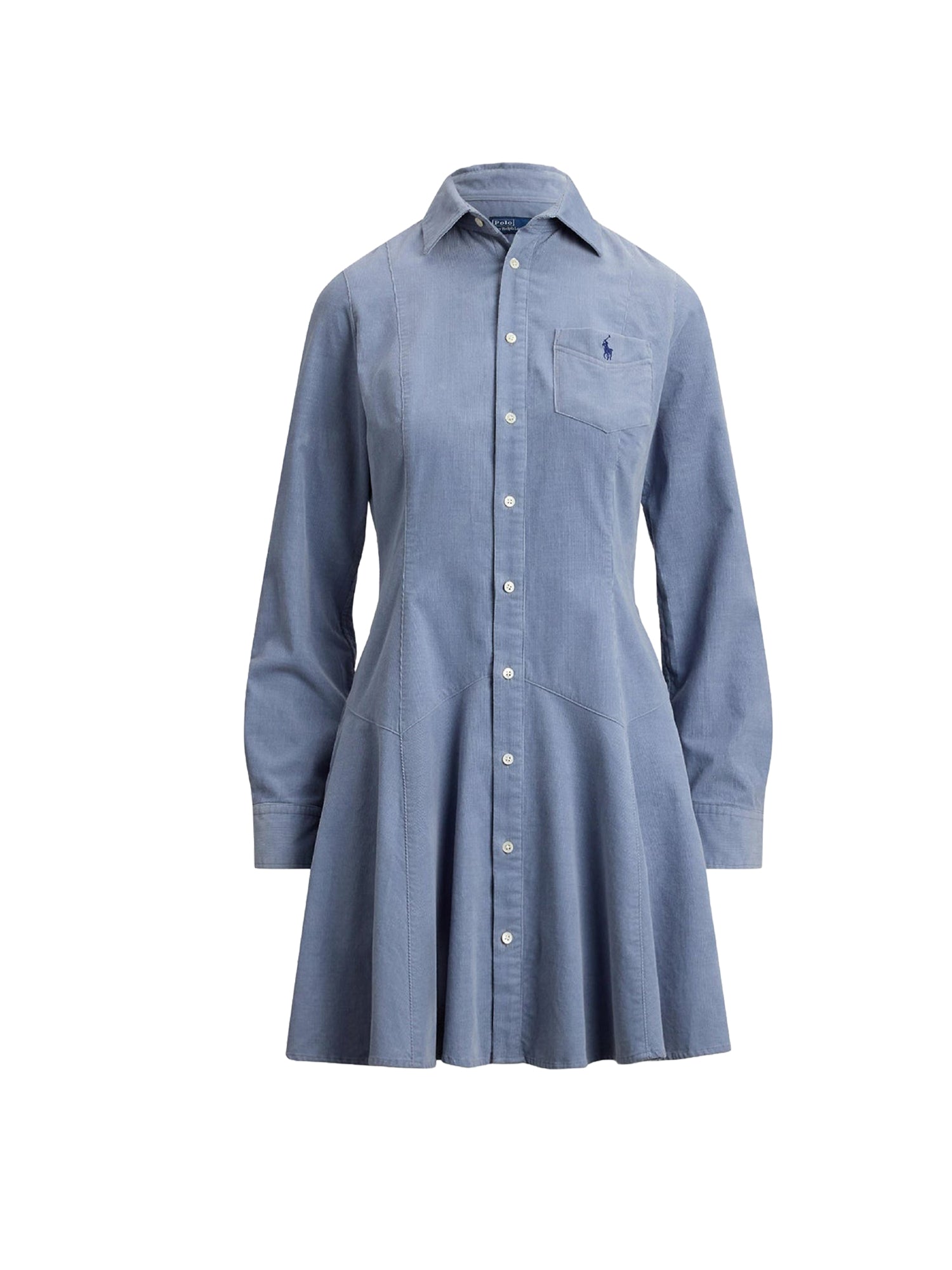 Robe-chemise trapèze en velours côtelé - Blue