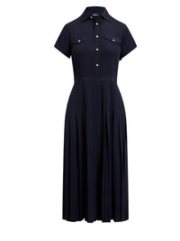 Robe-chemise plissée en crêpe de soie - Ink