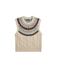 Tank jumper with Fair Isle yoke - Tan & Multicolour