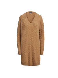 Robe-pull torsadée col V en laine et cachemire mélangé - Collection Camel Melange