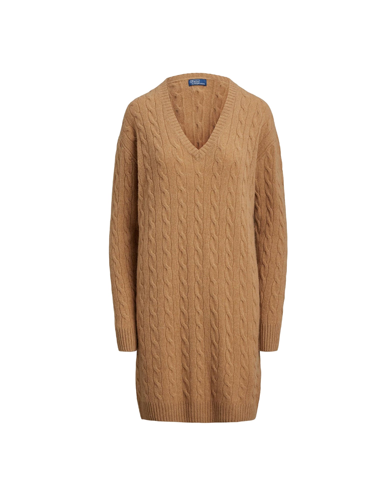 Robe-pull torsadée col V en laine et cachemire mélangé - Collection Camel Melange