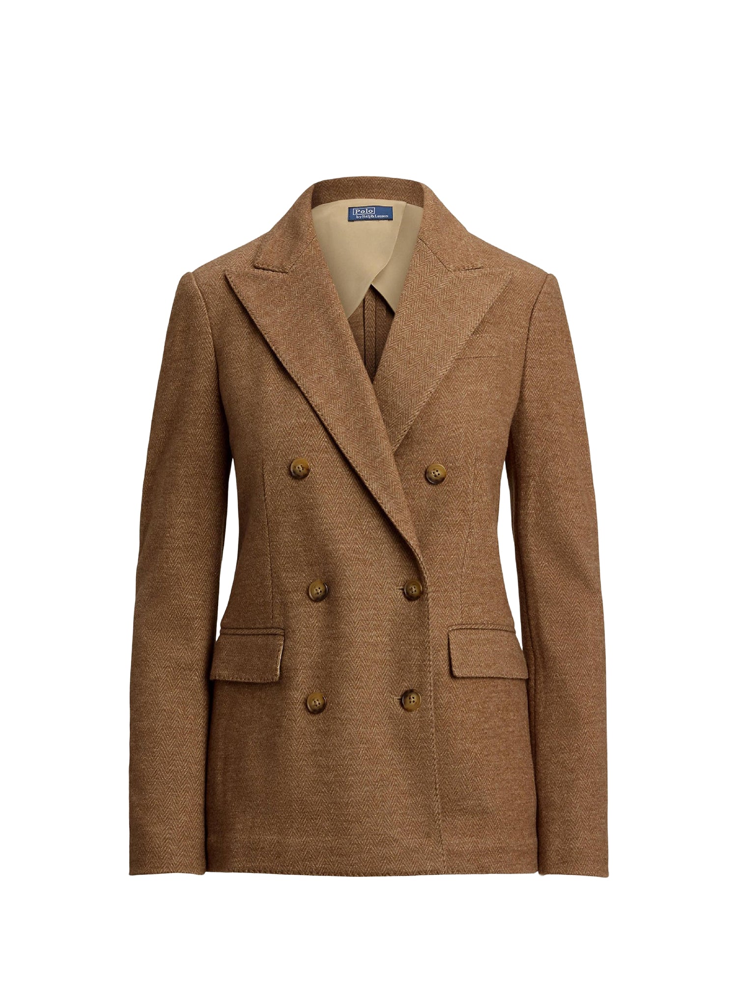 Blazer croisé à chevrons en laine - Tan Herringbone