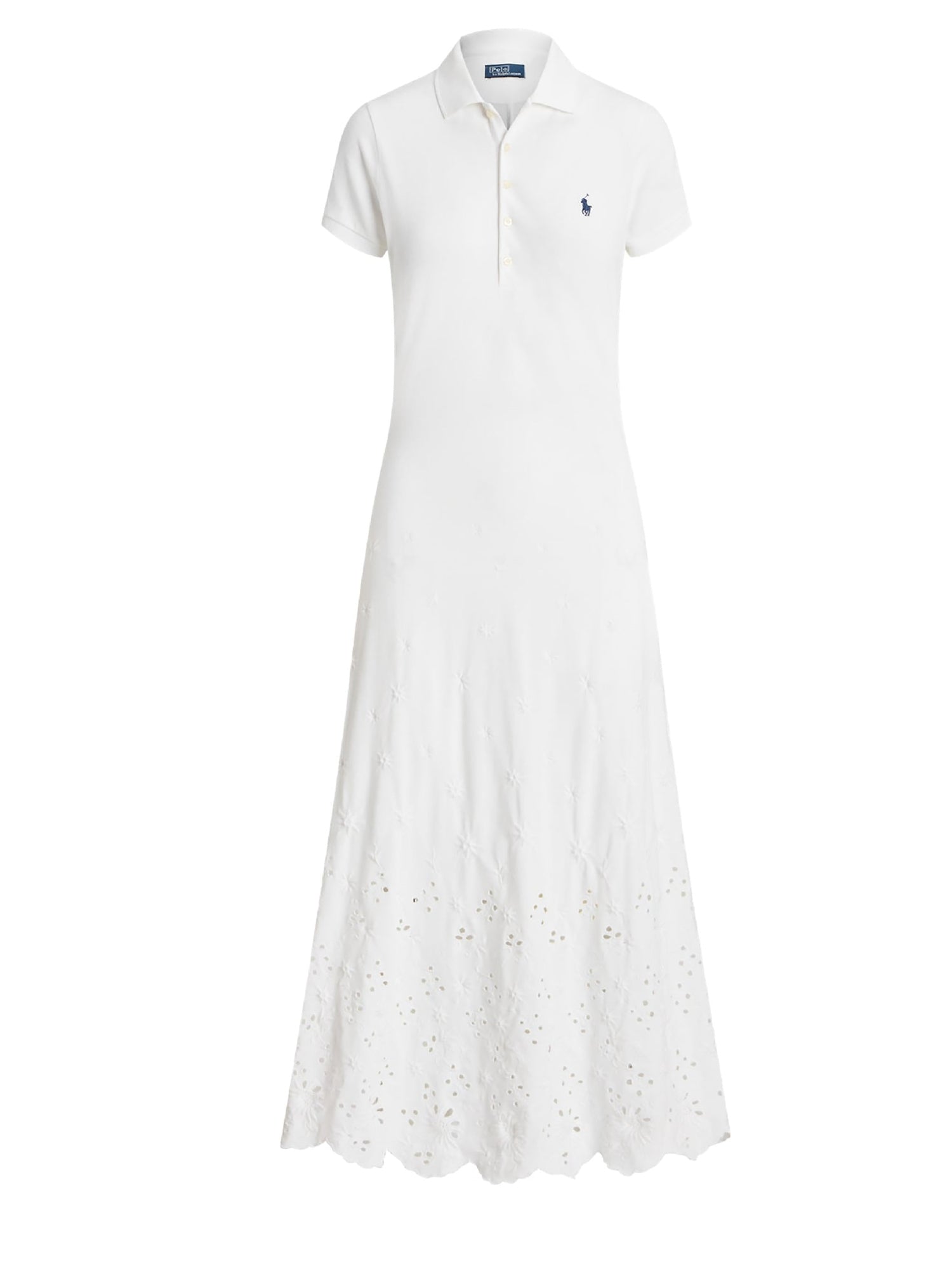 Robe Polo broderie anglaise en coton piqué - White