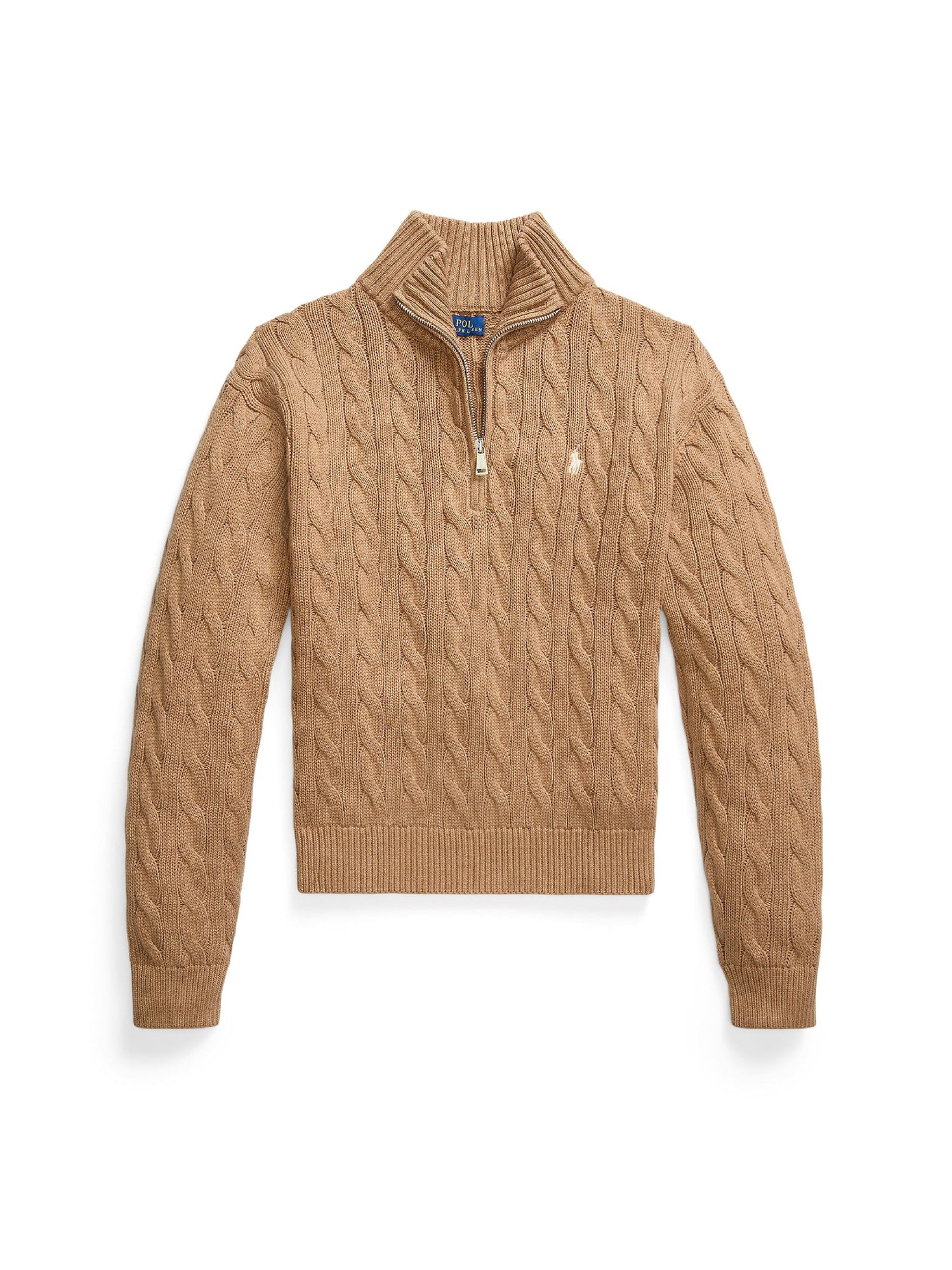 Pull demi-zippé et torsadé en coton - Collection Camel Melange