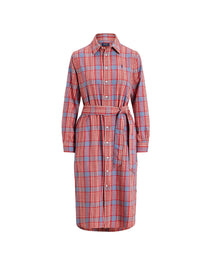 Robe-chemise ceinturée écossaise - Red & White