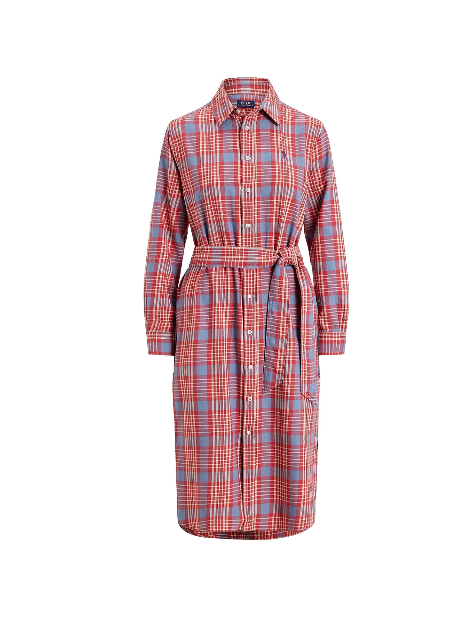 Robe-chemise ceinturée écossaise - Red & White