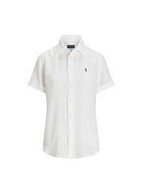 Classic Fit short-sleeved len linen shirt - White