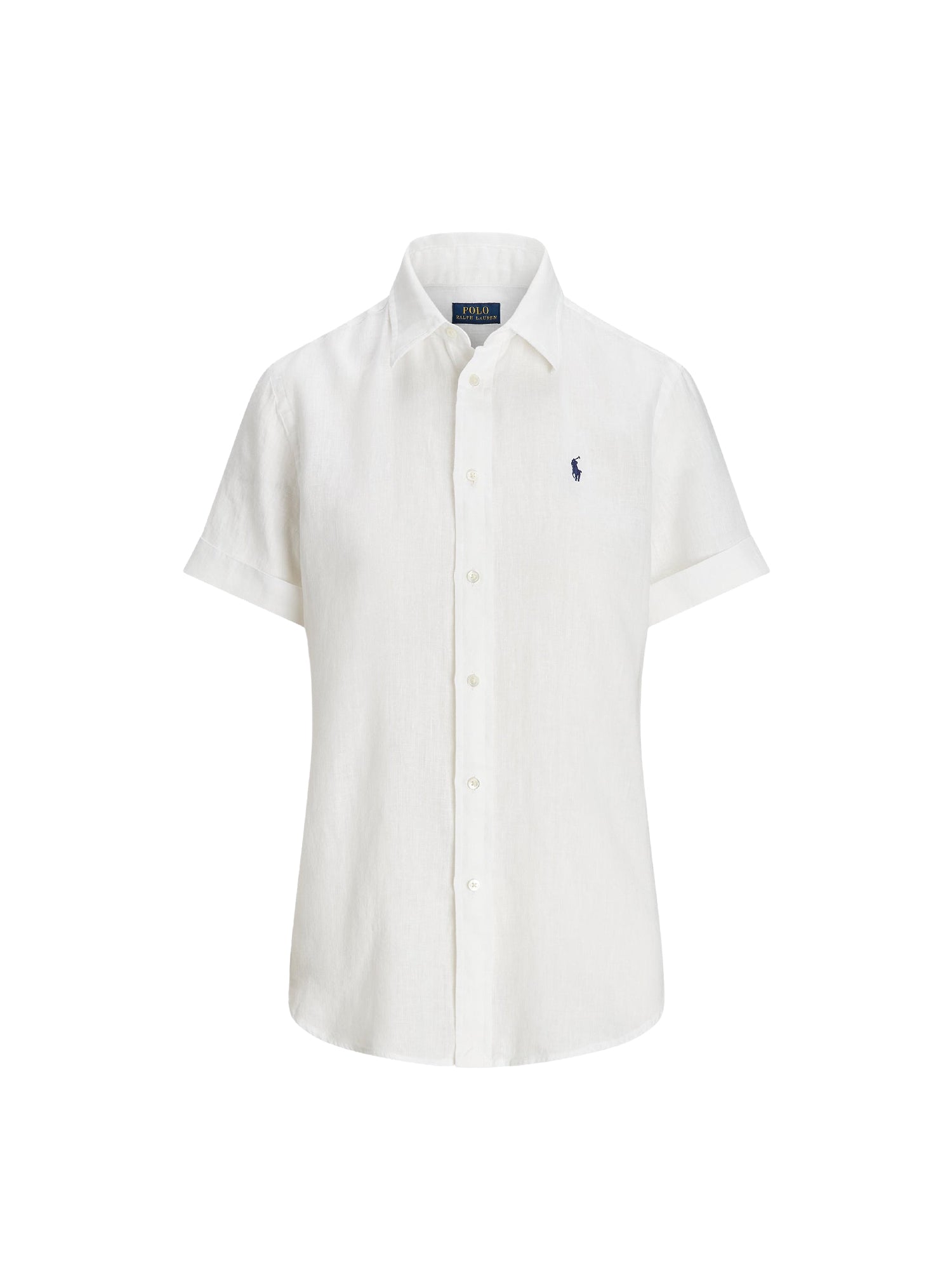 Classic Fit short-sleeved len linen shirt - White