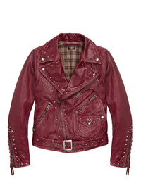 Veste moto cloutée en cuir - Vintage Red