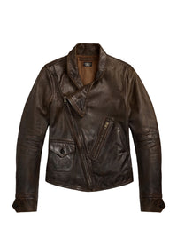 Veste moto en cuir - Dark Sepia