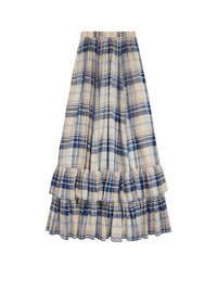 Indigo tartan skirt in cotton voile - Indigo & Multicolour