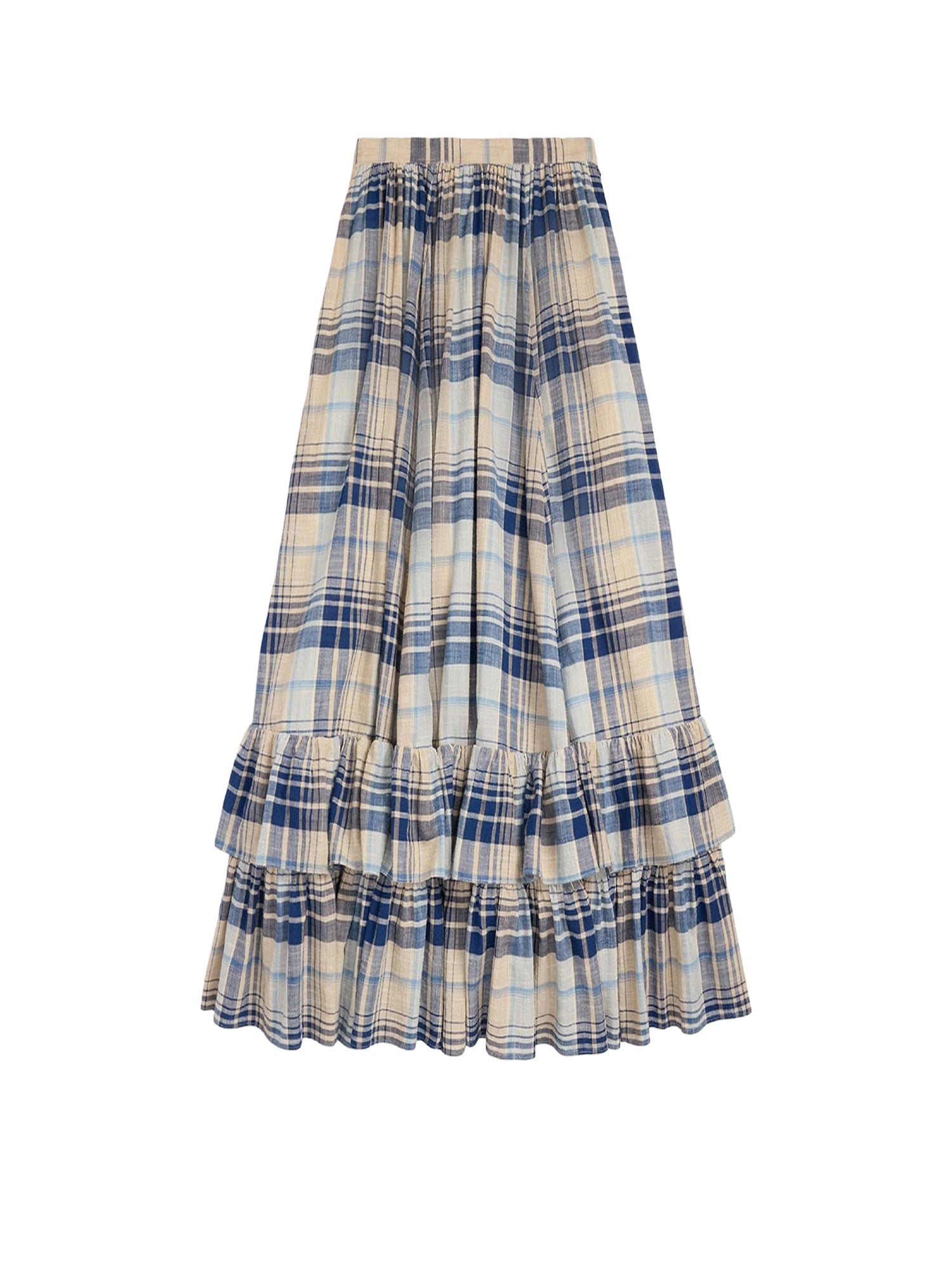 Indigo tartan skirt in cotton voile - Indigo & Multicolour