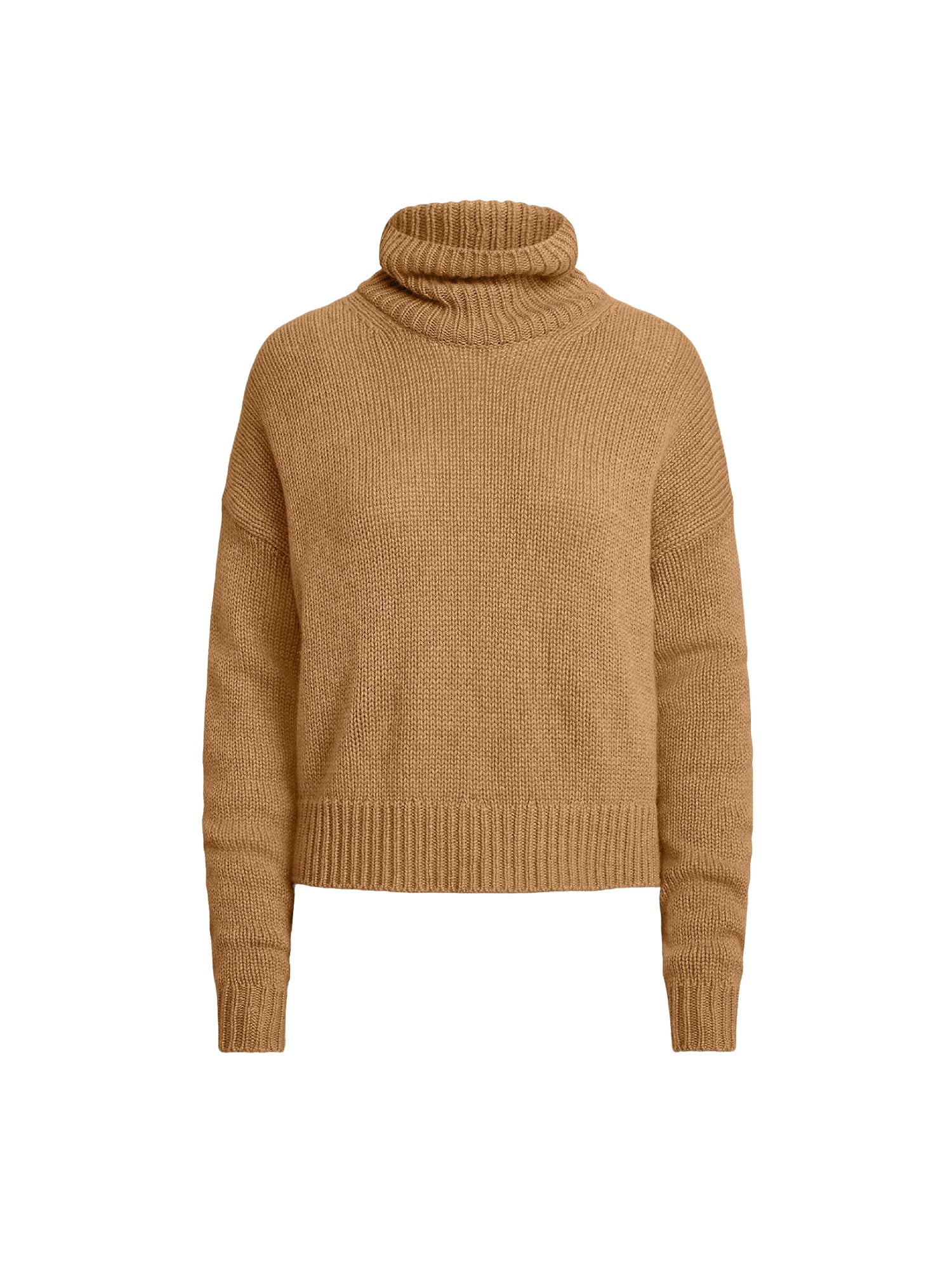 Long-sleeved cashmere turtleneck jumper - Camel Melange