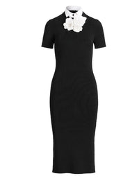 Jumper dress with woven collar - Black