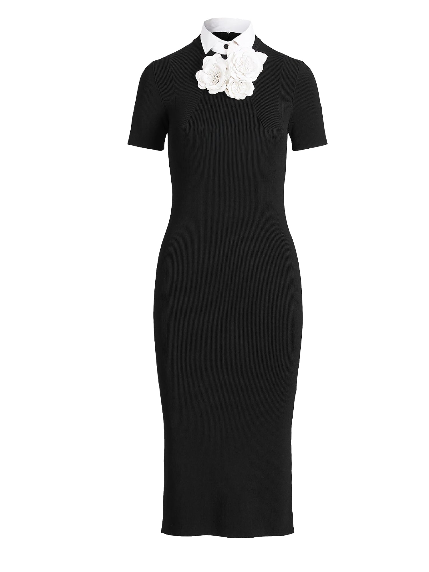 Jumper dress with woven collar - Black