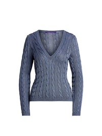 Pull col en V torsadé en soie - Cornflower