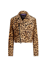 Veste Bevelyn motif léopard en cuir - Tan, Black & Cream