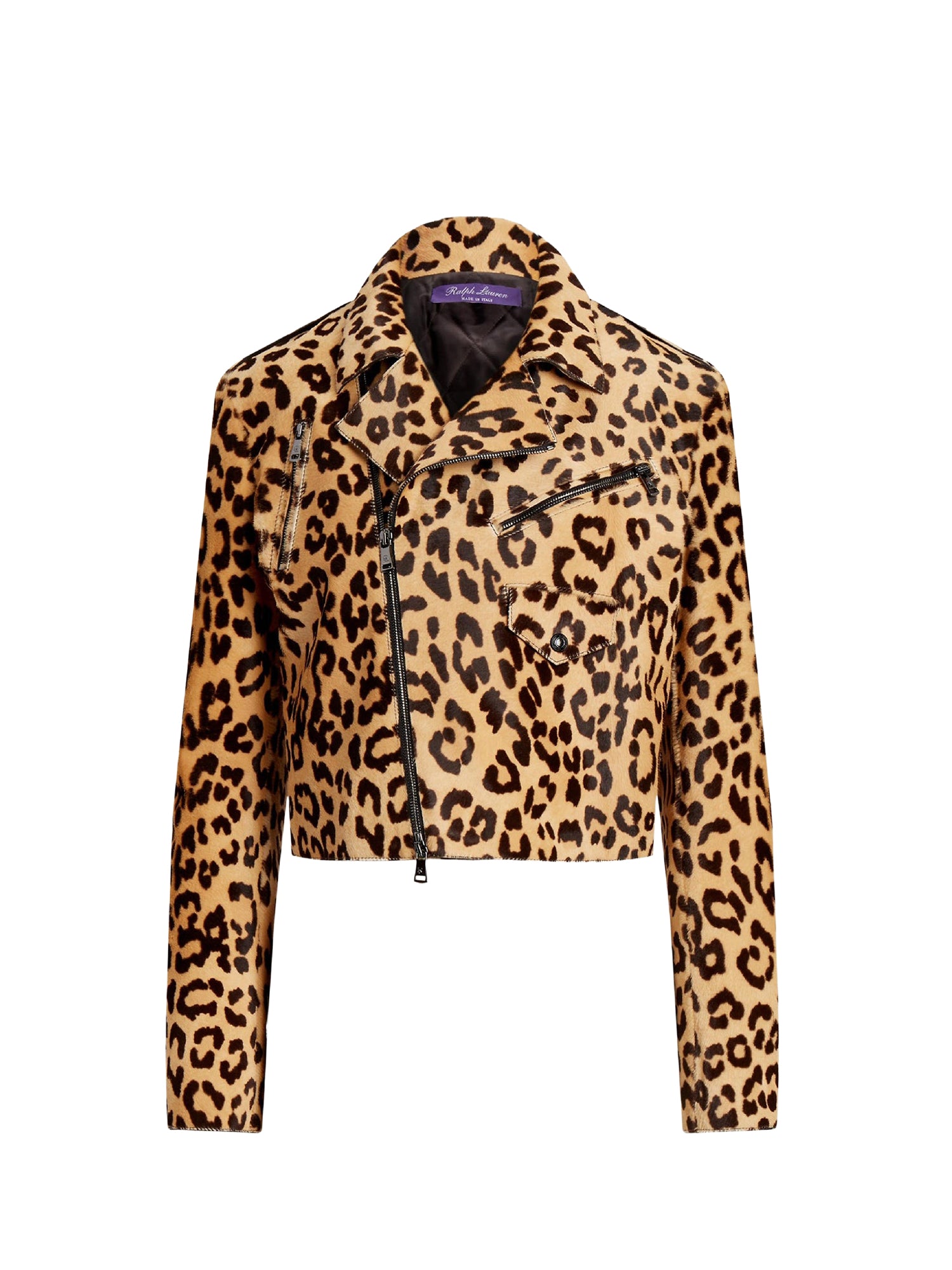Veste Bevelyn motif léopard en cuir - Tan, Black & Cream