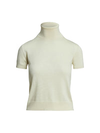 Pull col roulé roulé à manches courtes en jersey de soie - Lux Cream