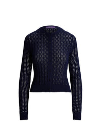Cardigan à col rond en soie bouclée - Lux Navy