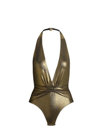 Laminated low-cut bodysuit - Gold