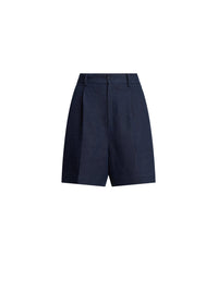 Tracy pleated shorts in linen - Lux Navy