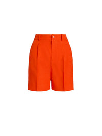 Tracy pleated shorts in linen - Bright Orange