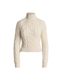 Aran cashmere knitted funnel neck jumper - Classic Cream