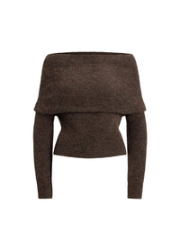 Pull drapé à manches longues en laine - Taupe Heather