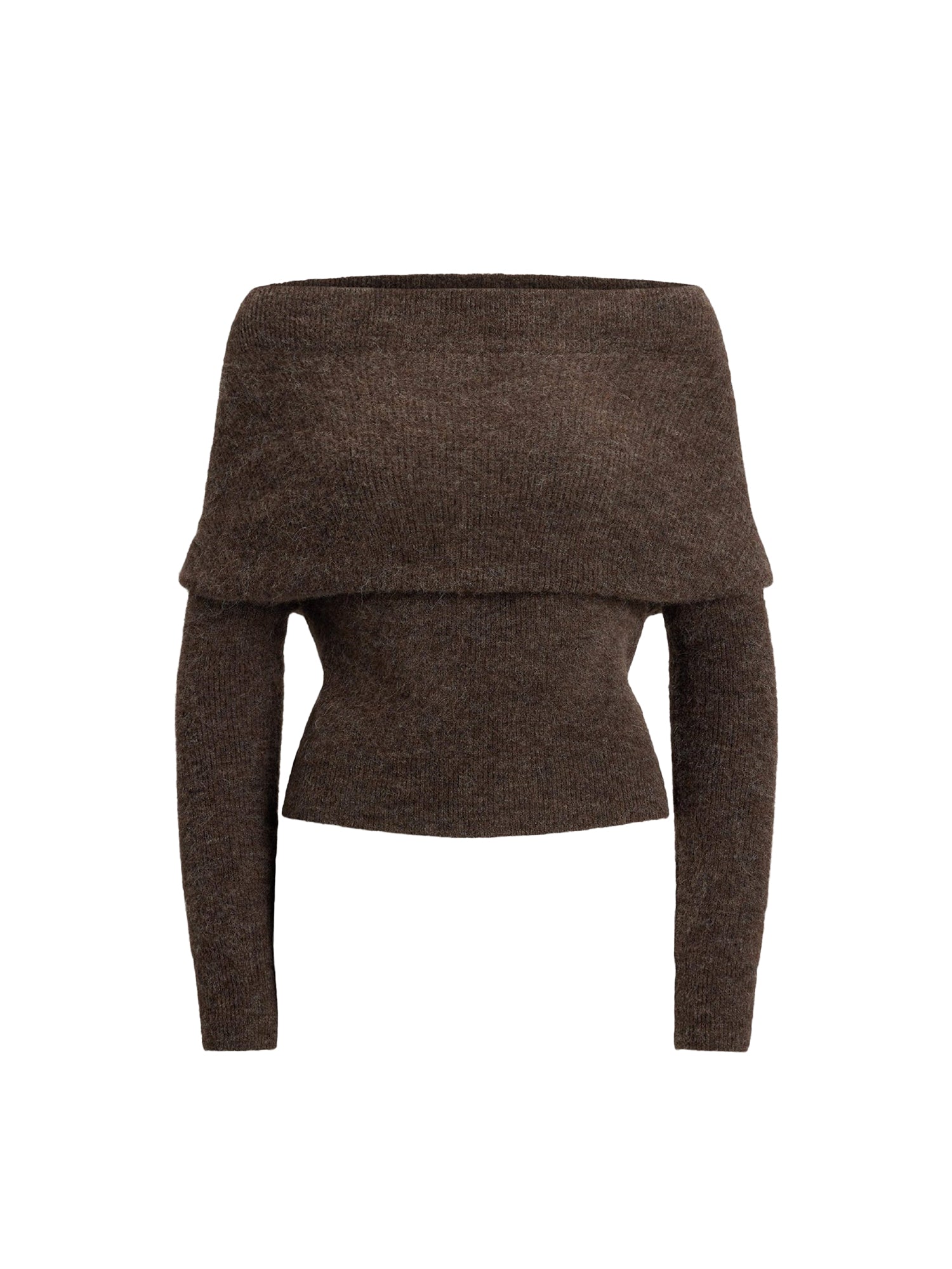 Pull drapé à manches longues en laine - Taupe Heather