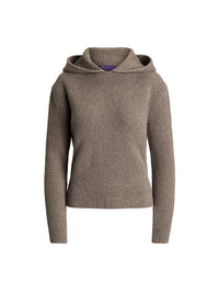 Wool and cashmere blend ribbed hoodie - Light Truffle Melange