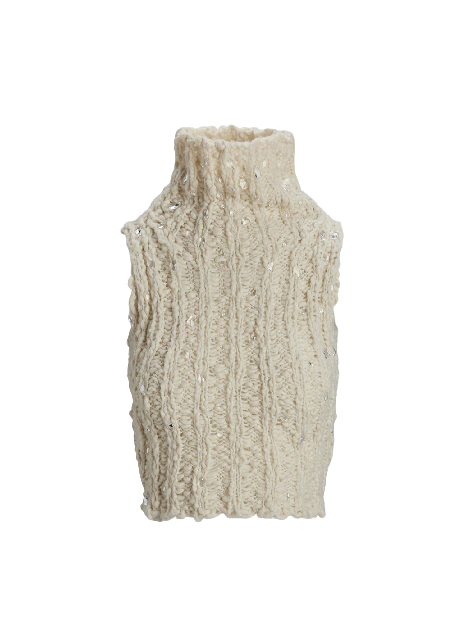 Sleeveless turtleneck jumper in wool - Classic Cream