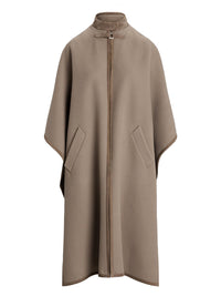 Hallie fringed wool poncho - Truffle
