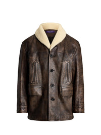 Manteau Cooper en peau lainée et cuir - Vintage Brown
