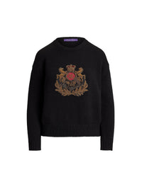 Pull brodé à écusson en cachemire - Black