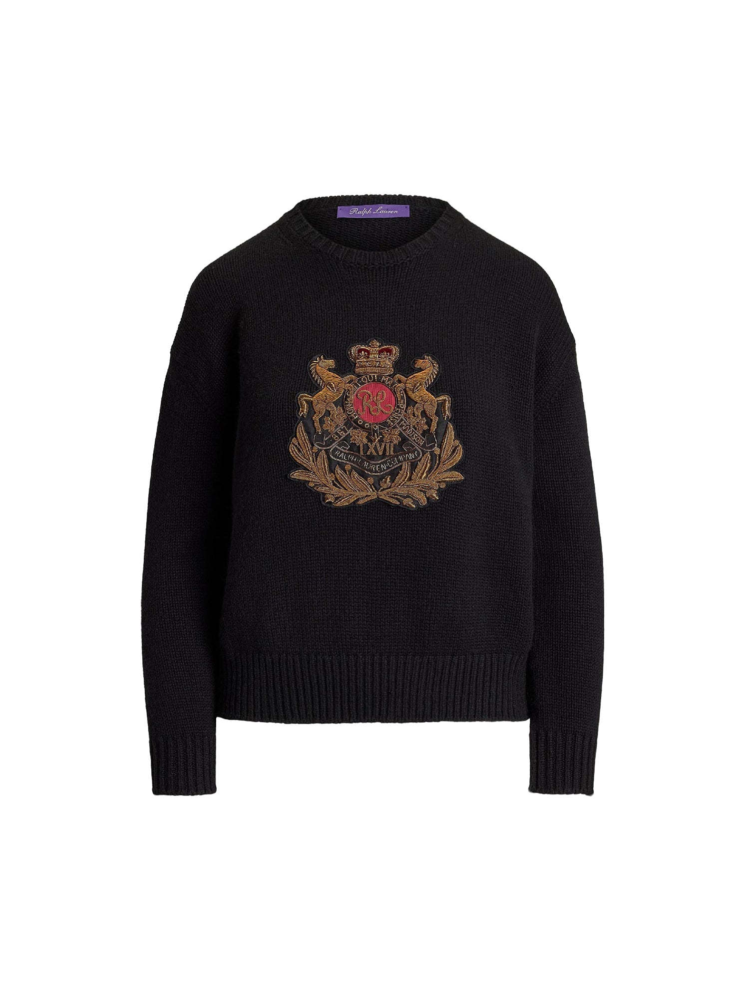 Pull brodé à écusson en cachemire - Black