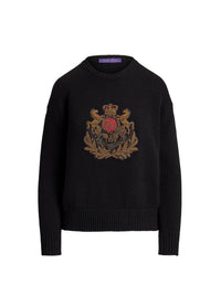 Pull brodé à écusson en cachemire - Black