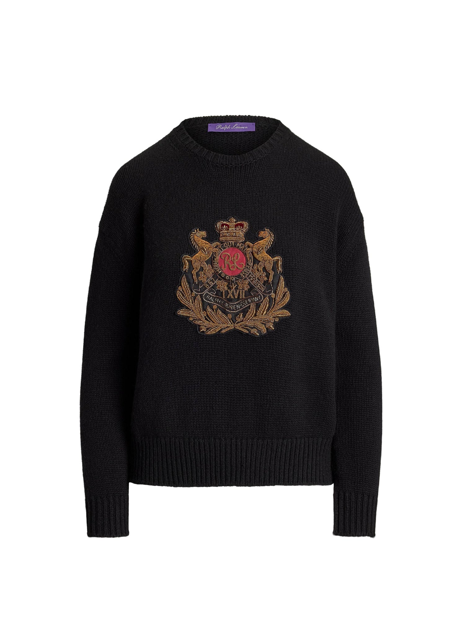 Pull brodé à écusson en cachemire - Black