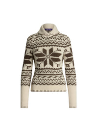 Pull col châle tricoté main en cachemire - Classic Cream & Taupe