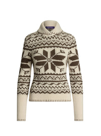 Pull col châle tricoté main en cachemire - Classic Cream & Taupe