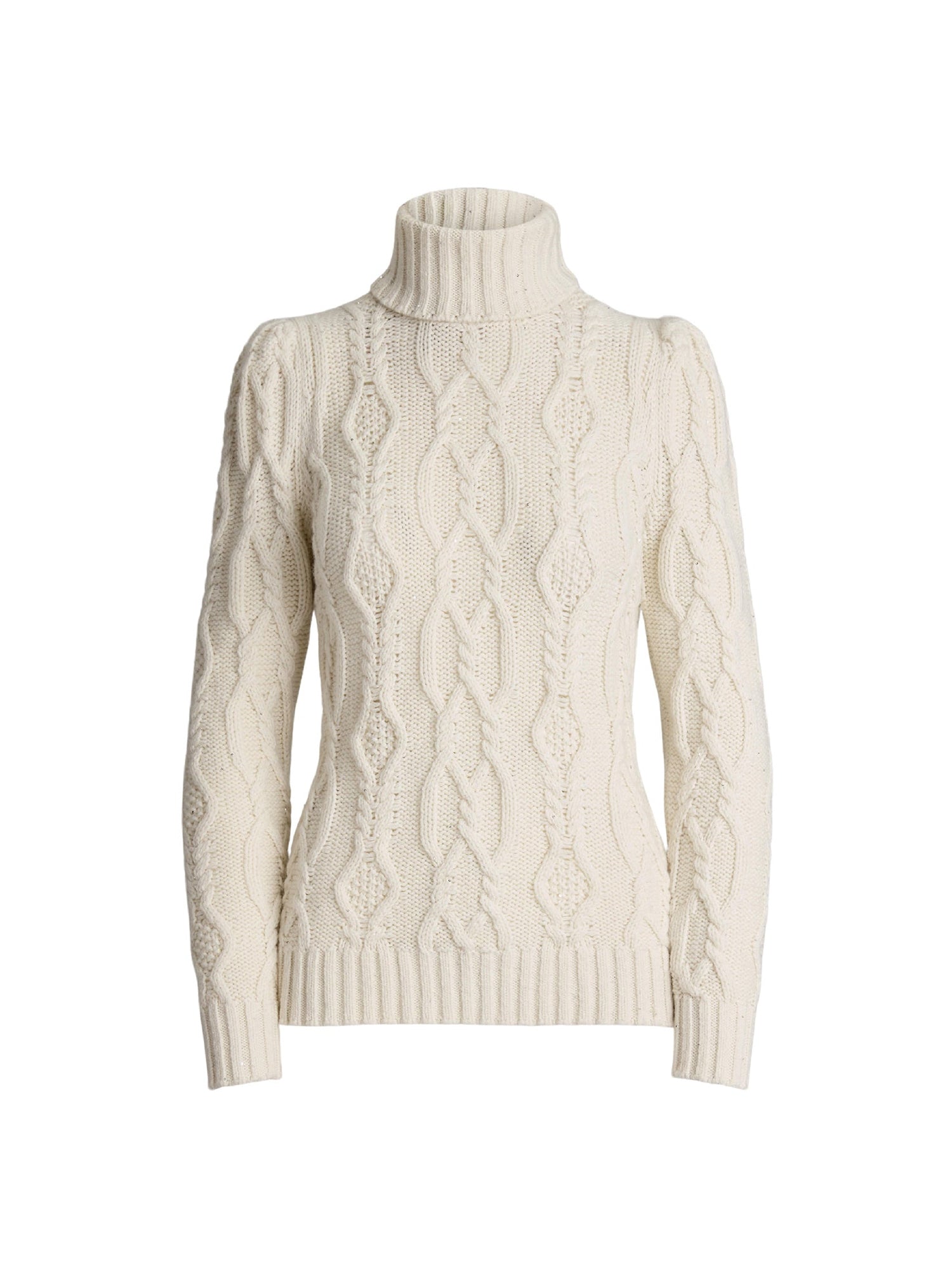 Aran sequin turtleneck roll-neck jumper in wool and cashmere blend - Classic Cream