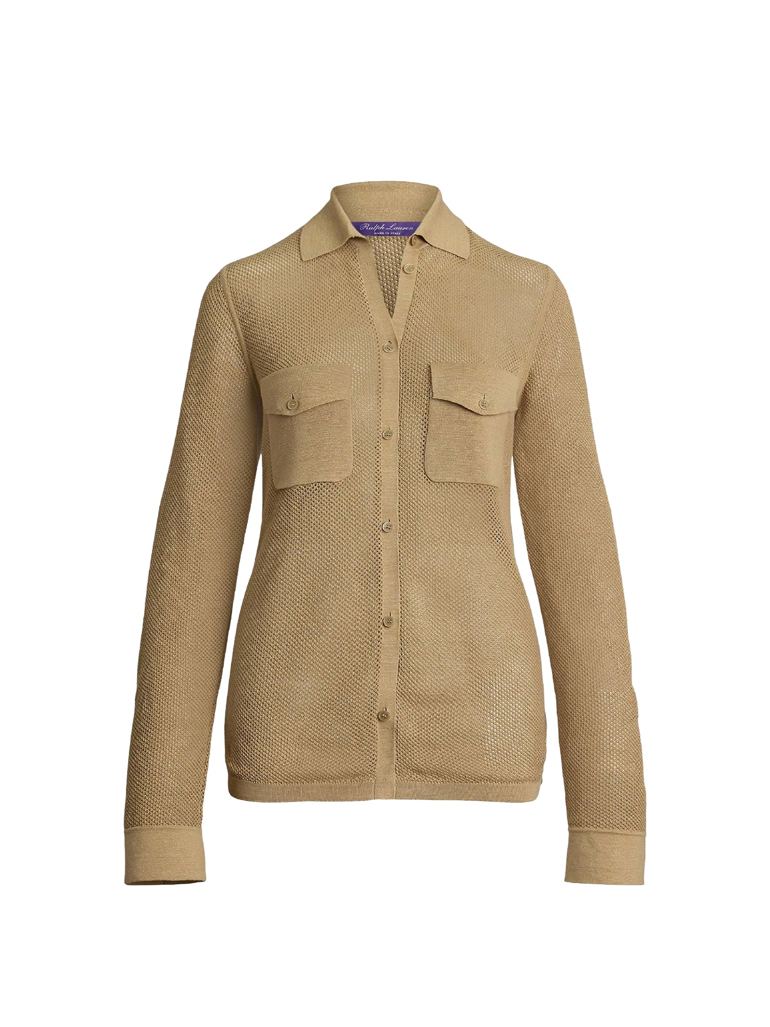 Pull-chemise en lin piqué mélangé - Lux Tan