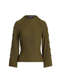 Pull côtelé boutonné en laine et soie - Moss