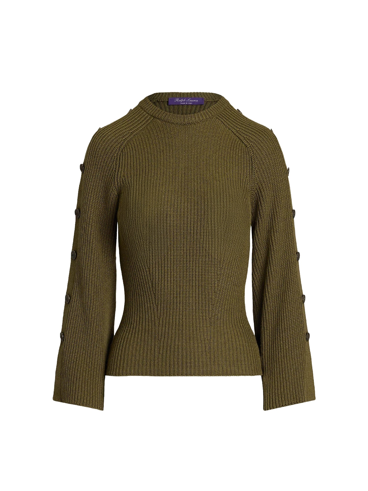 Pull côtelé boutonné en laine et soie - Moss