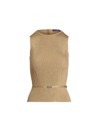 Pull ceinturé sans manches  en soie - Lux Tan