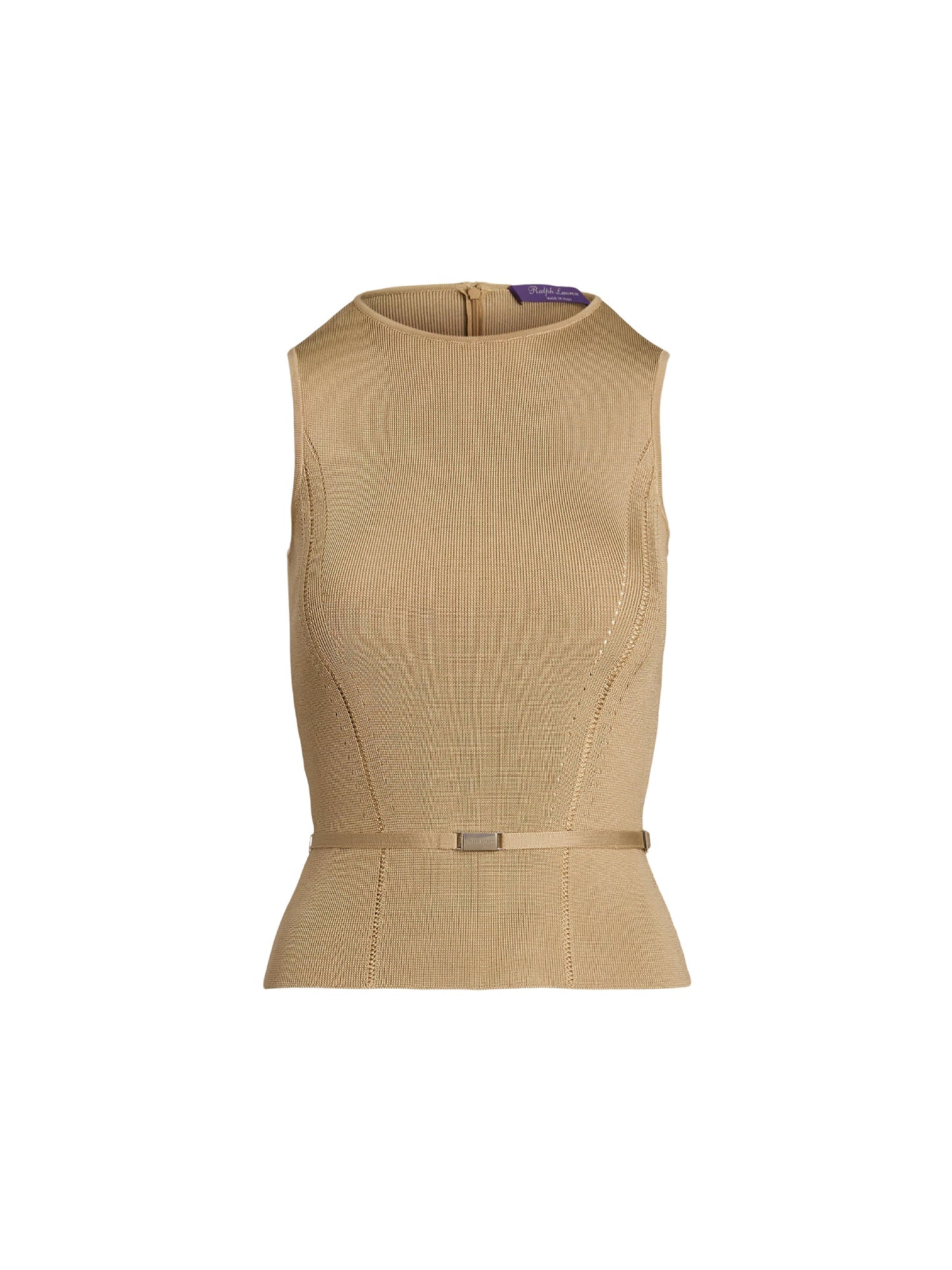 Pull ceinturé sans manches  en soie - Lux Tan