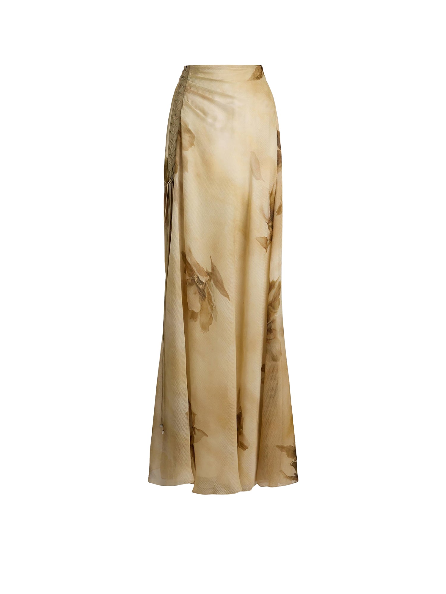 Maxi jupe Odera fleurie en gaze de soie - Tan & Multicolore