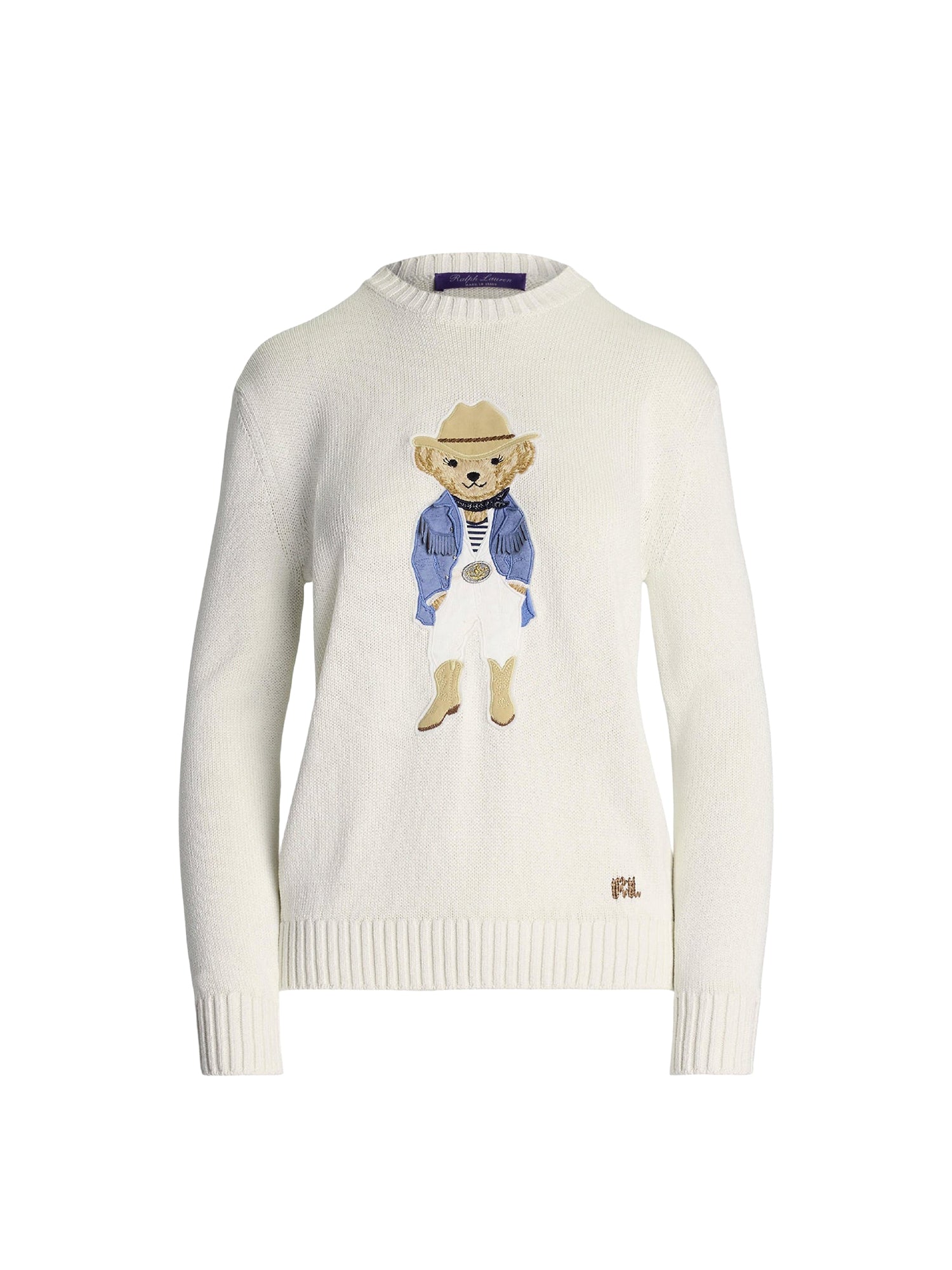 Hamptons Spring Polo Bear jumper in silk - Cream