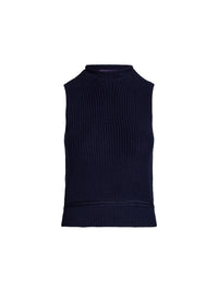 Pull col roulé roulé sans manches en jersey de soie - Lux Navy