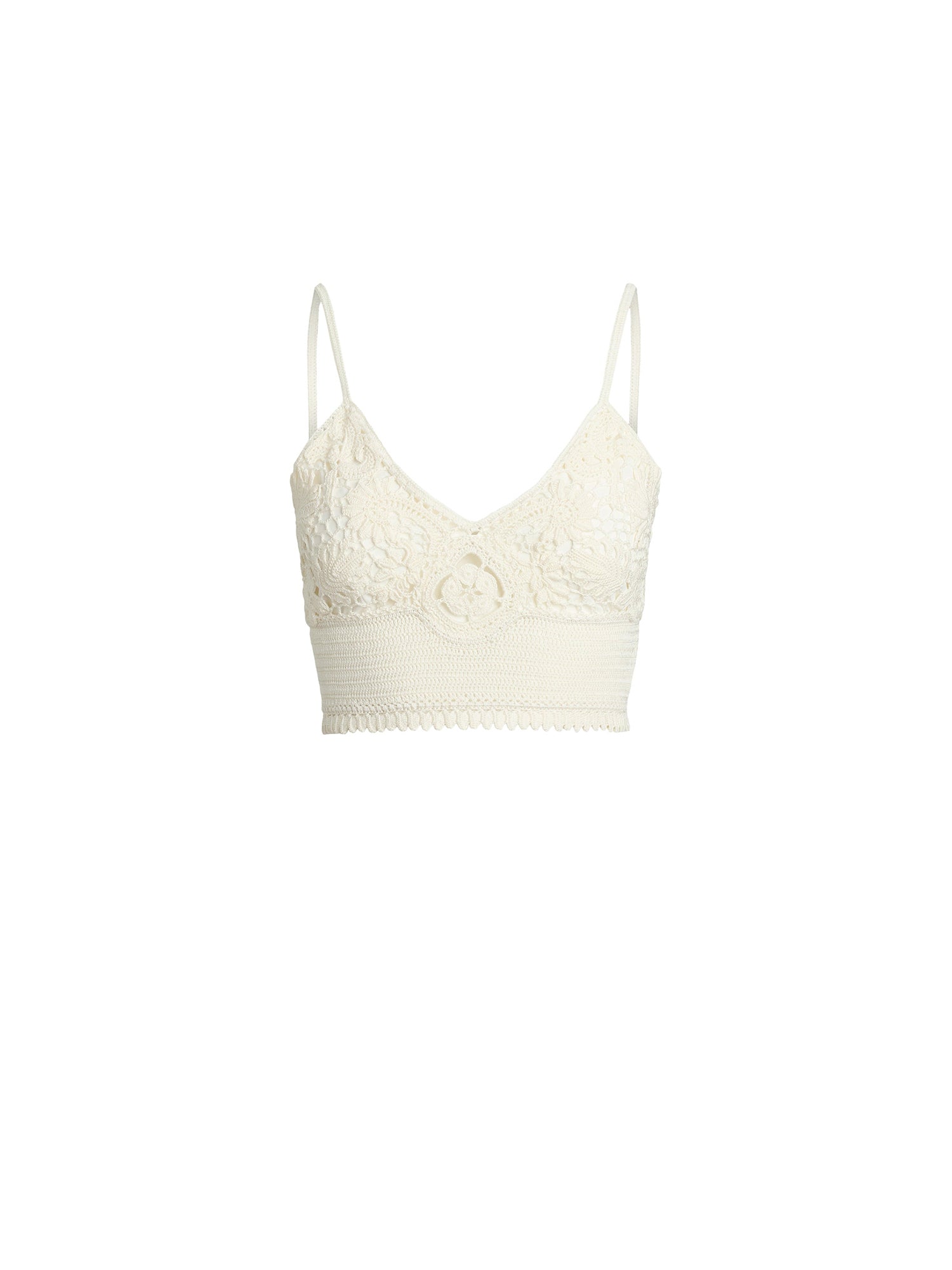Brassière crochetée main en soie fleurie - Lux Cream